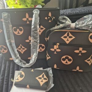 Stylish Black and Tan Tote, Crossboduly, and Wallet Set